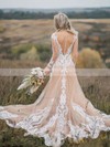 Trumpet/Mermaid V-neck Sweep Train Tulle Appliques Lace Wedding Dresses #PDS00023652