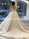 Ball Gown Off-the-shoulder Court Train Satin Flower(s) Wedding Dresses #PDS00023661