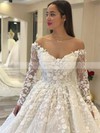 Ball Gown Off-the-shoulder Court Train Satin Flower(s) Wedding Dresses #PDS00023661