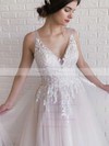 A-line V-neck Sweep Train Tulle Appliques Lace Wedding Dresses #PDS00023663