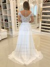 A-line Scoop Neck Sweep Train Chiffon Appliques Lace Wedding Dresses #PDS00023667