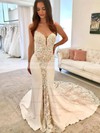 Trumpet/Mermaid Sweetheart Court Train Stretch Crepe Lace Appliques Lace Wedding Dresses #PDS00023669