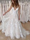 Princess V-neck Sweep Train Tulle Appliques Lace Wedding Dresses #PDS00023671