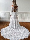 A-line V-neck Sweep Train Lace Wedding Dresses #PDS00023674