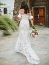 Sheath/Column Off-the-shoulder Sweep Train Lace Appliques Lace Wedding Dresses #PDS00023679