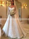 Ball Gown Off-the-shoulder Sweep Train Satin Appliques Lace Wedding Dresses #PDS00023681