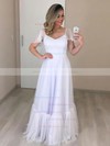 A-line V-neck Floor-length Tulle Wedding Dresses #PDS00023684