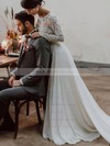 A-line Scoop Neck Sweep Train Lace Chiffon Wedding Dresses #PDS00023685