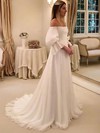 A-line Off-the-shoulder Sweep Train Chiffon Pleats Wedding Dresses #PDS00023686