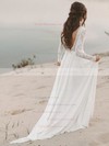 A-line V-neck Sweep Train Chiffon Lace Wedding Dresses #PDS00023692
