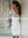 Sheath/Column Scalloped Neck Knee-length Lace Wedding Dresses #PDS00023693