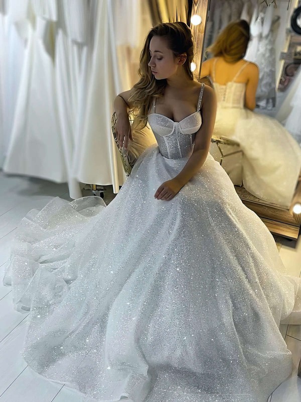 Princess Sweetheart Sweep Train Glitter Beading Wedding Dresses #PDS00023696
