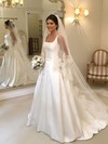 Ball Gown Square Neckline Sweep Train Satin Sashes / Ribbons Wedding Dresses #PDS00023697