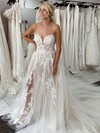 Princess Sweetheart Court Train Tulle Appliques Lace Wedding Dresses #PDS00023700