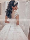 Ball Gown Scoop Neck Court Train Tulle Appliques Lace Wedding Dresses #PDS00023702