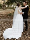 A-line High Neck Sweep Train Satin Wedding Dresses #PDS00023704