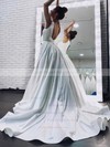 A-line Square Neckline Sweep Train Satin Sashes / Ribbons Wedding Dresses #PDS00023705