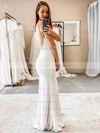 Sheath/Column V-neck Floor-length Stretch Crepe Wedding Dresses #PDS00023706