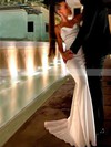 Sheath/Column Cowl Neck Sweep Train Silk-like Satin Wedding Dresses #PDS00023707