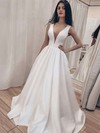 Princess V-neck Sweep Train Satin Wedding Dresses #PDS00023713