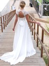 A-line V-neck Sweep Train Lace Chiffon Sashes / Ribbons Wedding Dresses #PDS00023715