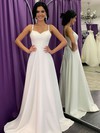 A-line V-neck Sweep Train Satin Wedding Dresses #PDS00023717