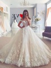 Ball Gown Off-the-shoulder Floor-length Tulle Appliques Lace Wedding Dresses #PDS00023723