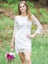 Sheath/Column Scoop Neck Short/Mini Lace Wedding Dresses #PDS00023724