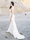 Trumpet/Mermaid Scoop Neck Sweep Train Silk-like Satin Appliques Lace Wedding Dresses #PDS00023725