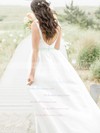 A-line V-neck Sweep Train Satin Sashes / Ribbons Wedding Dresses #PDS00023728