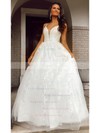 Princess V-neck Floor-length Tulle Appliques Lace Wedding Dresses #PDS00023731
