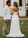 A-line Off-the-shoulder Sweep Train Silk-like Satin Split Front Wedding Dresses #PDS00023735