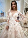 Ball Gown Scoop Neck Court Train Organza Appliques Lace Wedding Dresses #PDS00023737
