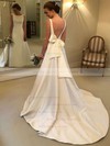 A-line Scoop Neck Sweep Train Satin Bow Wedding Dresses #PDS00023743