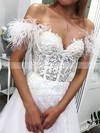 A-line Off-the-shoulder Sweep Train Tulle Appliques Lace Wedding Dresses #PDS00023746