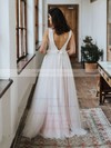 A-line V-neck Floor-length Tulle Lace Wedding Dresses #PDS00023749