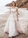 Princess Scoop Neck Sweep Train Tulle Appliques Lace Wedding Dresses #PDS00023750