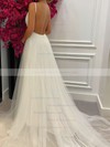 A-line V-neck Sweep Train Tulle Lace Wedding Dresses #PDS00023751