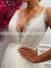 A-line V-neck Sweep Train Tulle Lace Wedding Dresses #PDS00023751