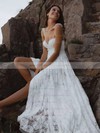 A-line Sweetheart Sweep Train Lace Split Front Wedding Dresses #PDS00023752
