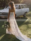 A-line Sweetheart Sweep Train Lace Split Front Wedding Dresses #PDS00023752