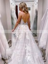 Princess V-neck Sweep Train Tulle Appliques Lace Wedding Dresses #PDS00023766