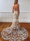 Trumpet/Mermaid V-neck Sweep Train Lace Wedding Dresses #PDS00023772