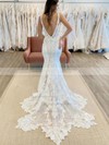 Trumpet/Mermaid V-neck Sweep Train Stretch Crepe Lace Appliques Lace Wedding Dresses #PDS00023774