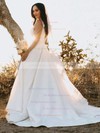 Ball Gown V-neck Sweep Train Satin Appliques Lace Wedding Dresses #PDS00023776