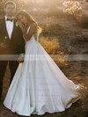 Ball Gown V-neck Sweep Train Satin Appliques Lace Wedding Dresses #PDS00023776
