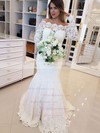 Trumpet/Mermaid Off-the-shoulder Sweep Train Lace Wedding Dresses #PDS00023780