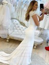 Trumpet/Mermaid V-neck Sweep Train Stretch Crepe Appliques Lace Wedding Dresses #PDS00023781