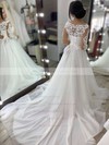 Princess Scoop Neck Sweep Train Tulle Appliques Lace Wedding Dresses #PDS00023782
