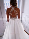 Ball Gown High Neck Court Train Organza Beading Wedding Dresses #PDS00023786